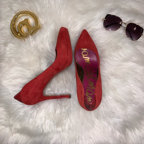 SAM EDELMAN Red ‘Celia’ Point Heels Suede Leather - Picture 5 of 6